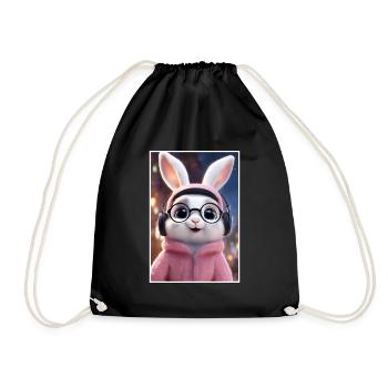 Cuddly bunny with glasses and hoodie - Drawstring Bag - black - Front