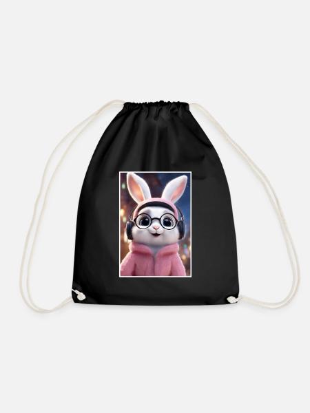 Cuddly bunny with glasses and hoodie - Drawstring Bag - black