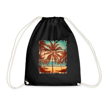 Vintage Tropical Retro Palm Tree Beach - Drawstring Bag - black - Front