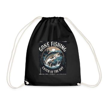 Gone Fishing catch of the day - Angeln Fischen - Turnbeutel - Schwarz - Vorne