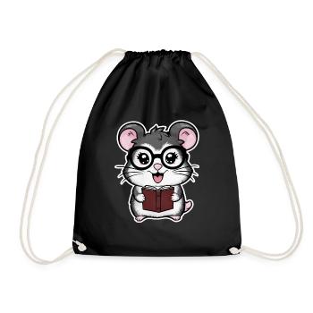 Schnuffiger Kawaii Hamster mit Buch & Lesebrille - Turnbeutel - Schwarz - Vorne