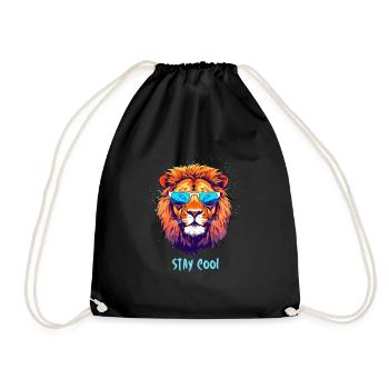 Neon Lion with Sunglasses Stay Cool - Drawstring Bag - black - Front