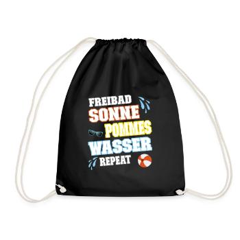 Freibad Sonne Pommes Wasser Repeat - Turnbeutel - Schwarz - Vorne