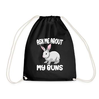 Ask me about my buns - Kaninchen Hase Hasenzüchter - Turnbeutel - Schwarz - Vorne