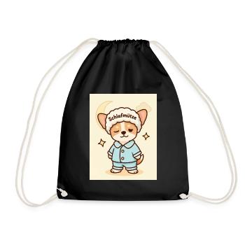 Schlafmütze Hundchen Kuschel Design süß - Turnbeutel - Schwarz - Vorne