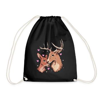 Deer Love Heart - Drawstring Bag - black - Front