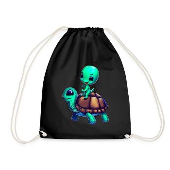 Alien rides a turtle - Drawstring Bag - black - Front