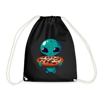 Alien Pizza Genuss: Außerirdischer Fast Food Fan - Turnbeutel - Schwarz - Vorne
