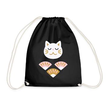 Chat japonais avec éventails L blanc - Sac de sport léger - noir - Devant