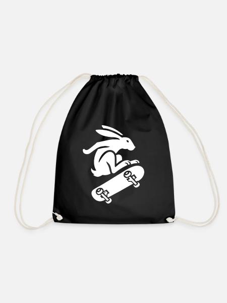 Minimalist Bunny Rabbit Skater Silhouette - Drawstring Bag - black