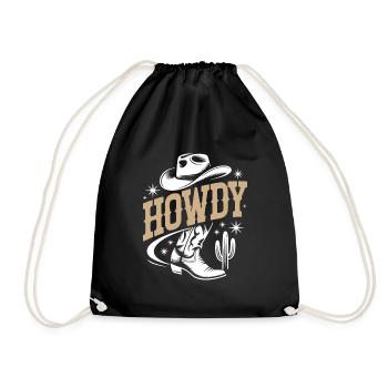 Howdy Country Dance Line Dance. Stetson and Boots - Drawstring Bag - black - Front