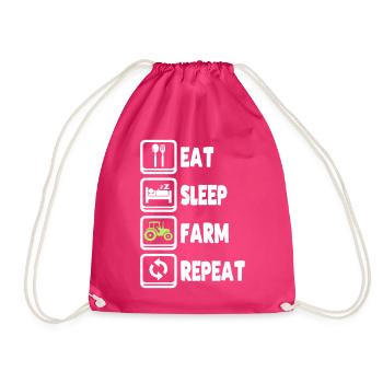 Eat Sleep Farm Repeat - Drawstring Bag - fuchsia - Front