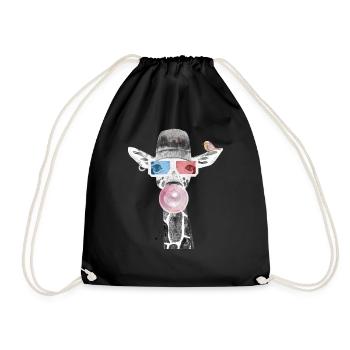 Hipster giraffe - Drawstring Bag - black - Front