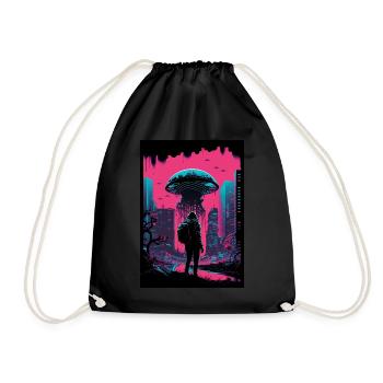 Pilz Neon Vaporwave Natur Technocrat Hacker Techie - Turnbeutel - Schwarz - Vorne