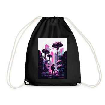 Pilz Neon Vaporwave Natur Technocrat Hacker Techie - Turnbeutel - Schwarz - Vorne