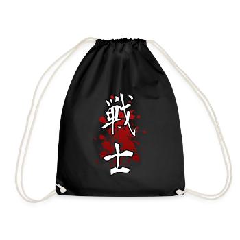 Japanese Kanji WARRIOR - Anime Shirt - Drawstring Bag - black - Front