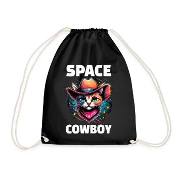 Space Cowboy Katze Illustration Sketch Sterne - Turnbeutel - Schwarz - Vorne