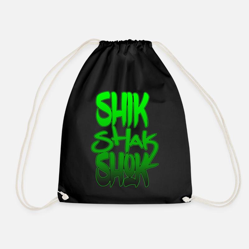 Shik Shak Shok green letters in graffiti style - Drawstring Bag - black