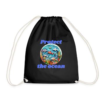 Protect the ocean - Drawstring Bag - black - Front