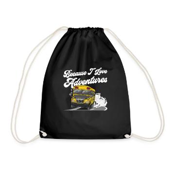 Because I Love Adventures Funny School Bus Driver - Drawstring Bag - black - Front