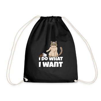I Do What I Want Funny Cat Coffee Sarcasm - Drawstring Bag - black - Front
