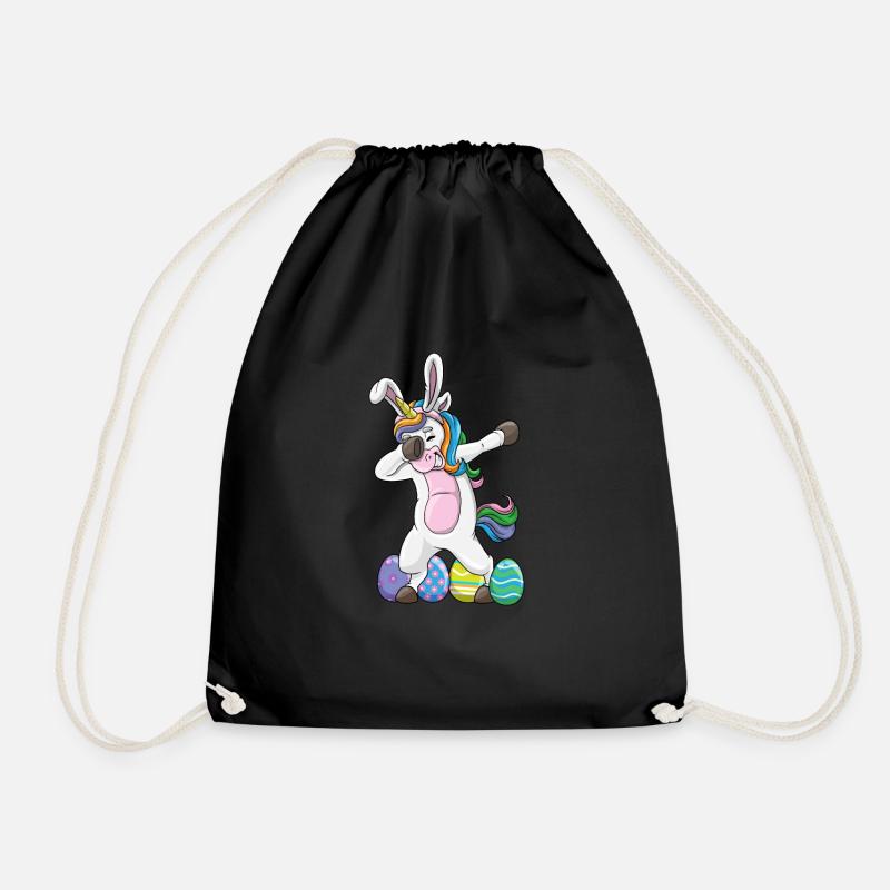 Dabbing Unicorn Easter Rabbit Dab Dance Easter Egg - Drawstring Bag - black