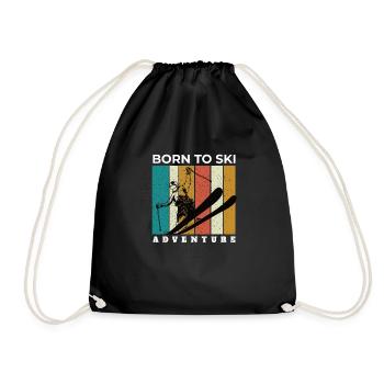 Skiers Downhill Mountains Ski Sport Skis Skiing - Drawstring Bag - black - Front