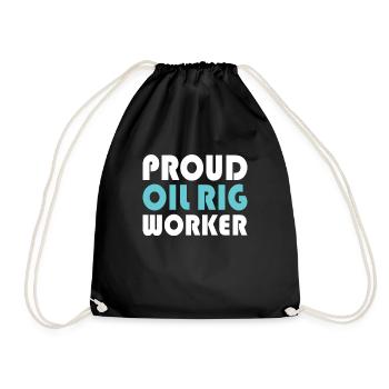 Oil rig oil gas workers drilling oil platform - Drawstring Bag - black - Front