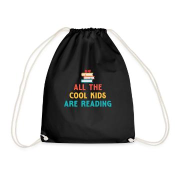 Reading Child Book Children Bookworm Books Gift - Drawstring Bag - black - Front