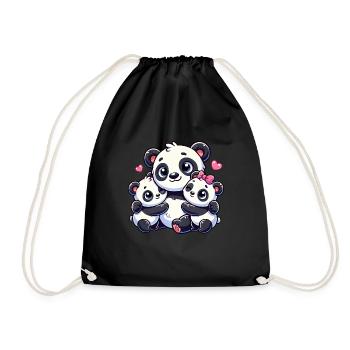 Parent panda aimant avec deux enfants mignons - Sac de sport léger - noir - Devant