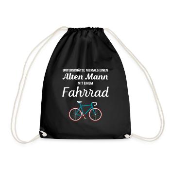Alter Mann Mit Fahrrad - Turnbeutel - Schwarz - Vorne