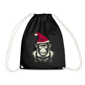 Affe mit Weihnachtsmütze, Tier, Tiermotive - Turnbeutel - Schwarz - Vorne