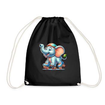 Cute Inline Skater Elephant - Drawstring Bag - black - Front