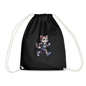 Cute Marathon Runner Cat - Drawstring Bag - black - Front