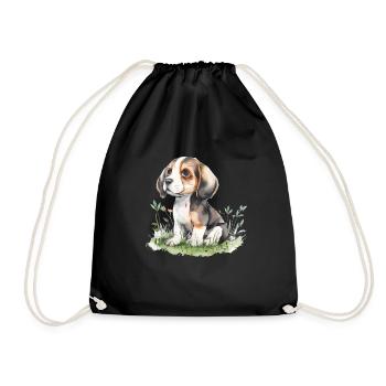Cute Puppy Beagle Watercolor - Turnbeutel - Schwarz - Vorne