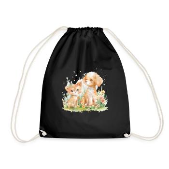 Cute Cat And Dog Friends - Turnbeutel - Schwarz - Vorne