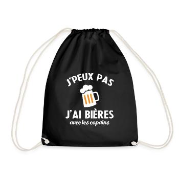 Cadeau humour j'peux pas j'ai bières avec copains - Sac de sport léger - noir - Devant