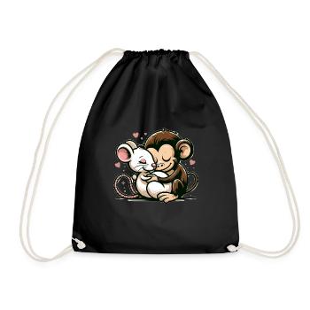 Cuddling Monkey And Mouse In Love - Drawstring Bag - black - Front