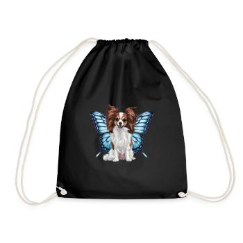 Cartoon Papillon Hund mit Schmetterlingsflügeln - Turnbeutel - Schwarz - Vorne