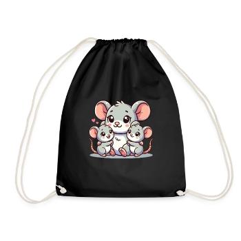 Parent souris aimant avec deux enfants mignons - Sac de sport léger - noir - Devant