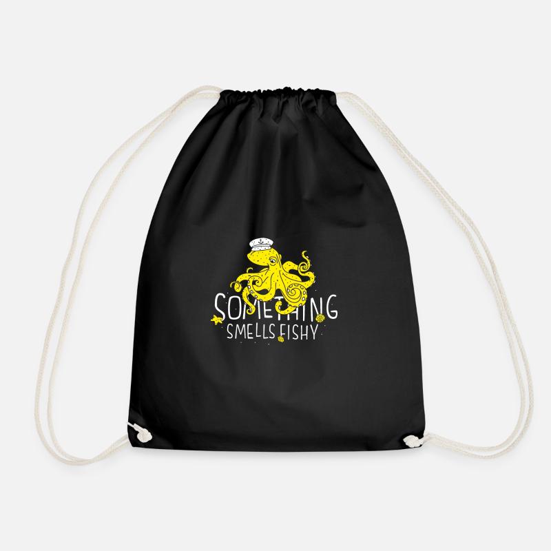 Octopus. Octopus. Sea. Fish. Captain. - Drawstring Bag - black
