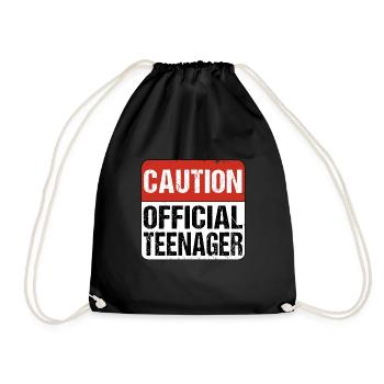 Caution Official Teenager - 13 years old - Drawstring Bag - black - Front
