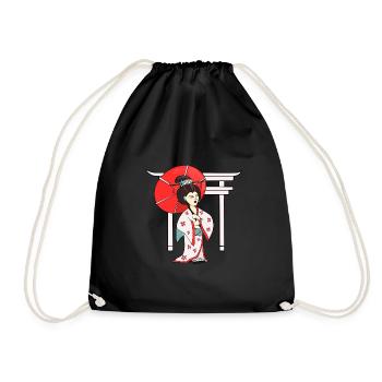 Geisha avec parasol et temple japonais - Sac de sport léger - noir - Devant