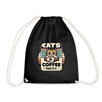 Katze und Kaffee ist alles was ich brauche - Turnbeutel - Schwarz - Vorne