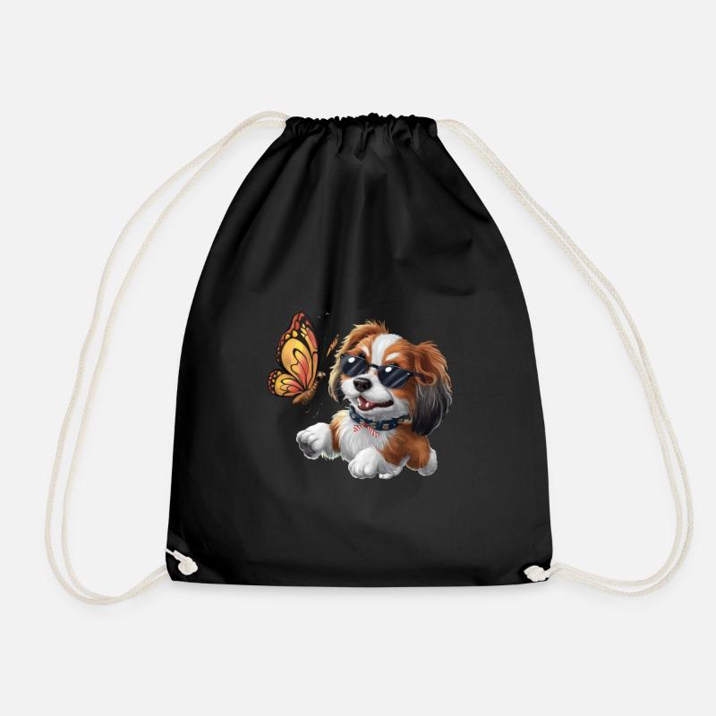 Süßer Cartoon Havanese mit buntem Schmetterling - Turnbeutel - Schwarz