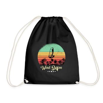 Wind Surfing Vintage Retro Sunset Sports - Drawstring Bag - black - Front