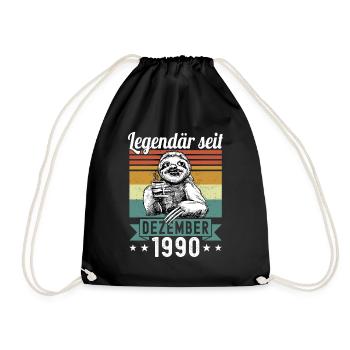 Sloth Legendary since December 1990 birthday - Drawstring Bag - black - Front