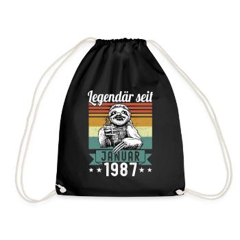 Faultier Legendär seit Januar 1987 Geburtstag - Turnbeutel - Schwarz - Vorne