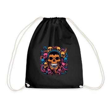 Decorative Large Skull with Small Skulls - Drawstring Bag - black - Front