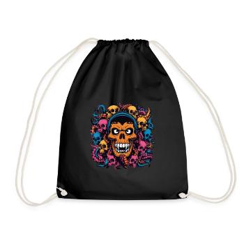 Decorative Large Skull with Small Skulls - Drawstring Bag - black - Front
